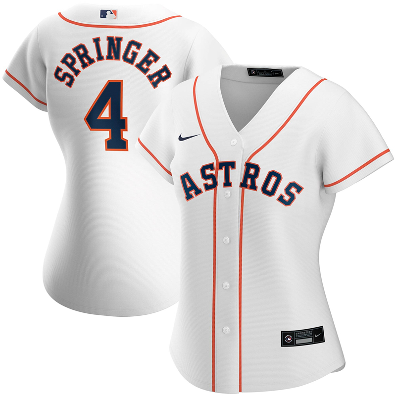 2020 MLB Women Houston Astros #4 George Springer Nike White Home 2020 Replica Player Jersey 1